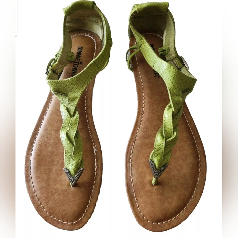 Womens Minnetonka Neon Green Braided Fiesta Thong Sandals Size 9